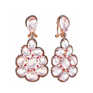 Серьги из красного золота с бриллиантами, сапфирами, кварцами