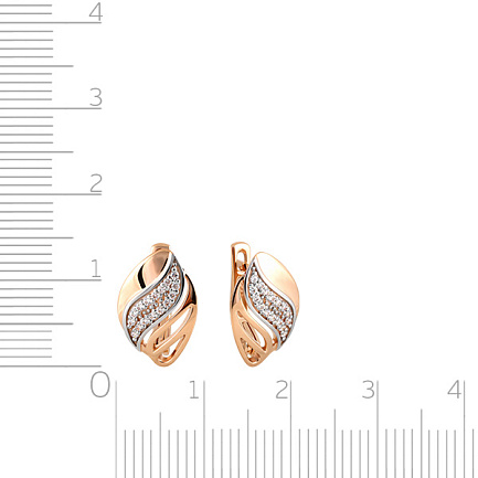 Серьги с английским замком из красного золота с фианитом