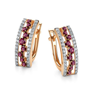 Серьги с английским замком из красного золота с бриллиантами