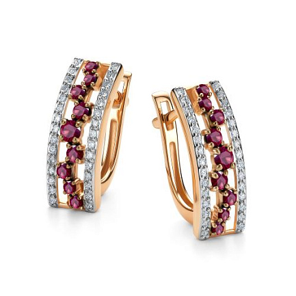 Серьги с английским замком из красного золота с бриллиантами