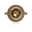 Кольцо из красного золота с бриллиантами, кварцем