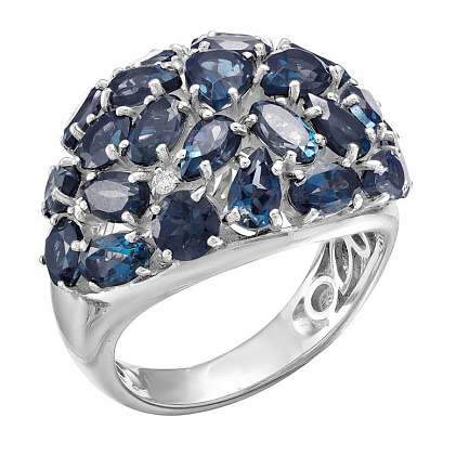 Кольцо из белого золота с бриллиантами, топазами