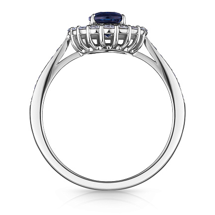 Кольцо из белого золота с бриллиантами, сапфиром