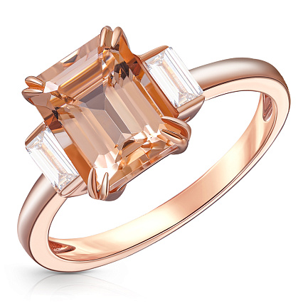 Кольцо из красного золота с бриллиантами, морганитом