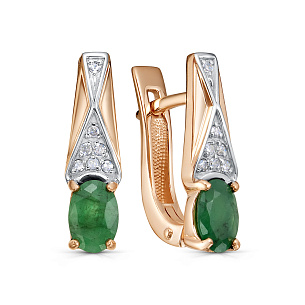 Серьги с английским замком из красного золота с изумрудом