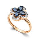 Кольцо из красного золота с бриллиантами, сапфиром