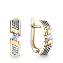 Серьги с английским замком из желтого золота с фианитом