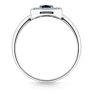 Кольцо из белого золота с бриллиантами, сапфиром