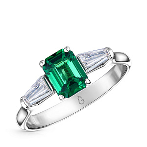 Кольцо из белого золота с бриллиантами, цаворитом