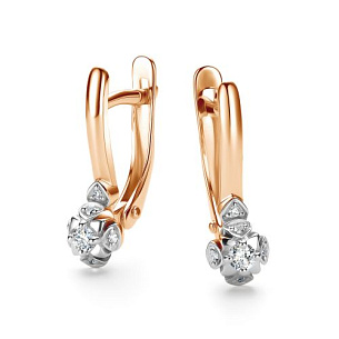 Серьги с английским замком из красного золота с бриллиантом