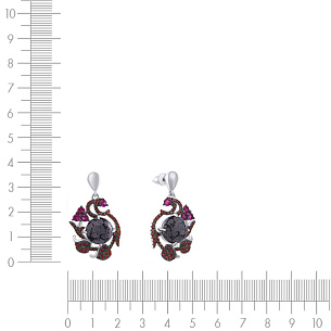 Пусеты из серебра с обсидианом, фианитом