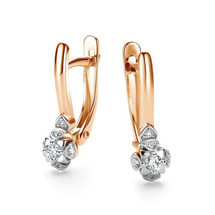 Серьги с английским замком из красного золота с бриллиантами