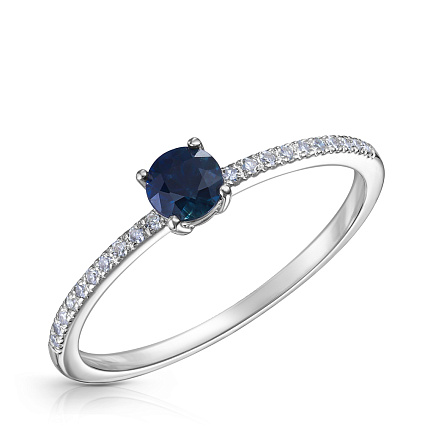 Кольцо из белого золота с бриллиантами, сапфиром