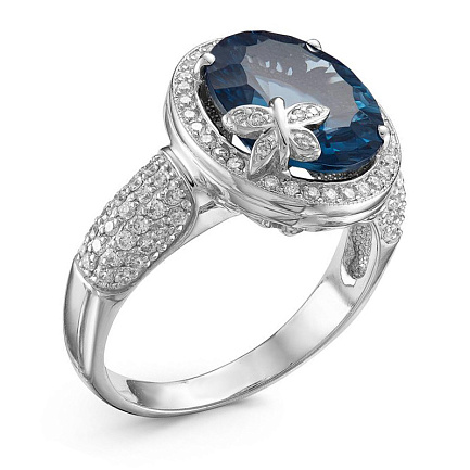 Кольцо из белого золота с бриллиантами, топазом