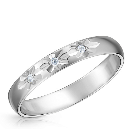 Кольцо обручальное из белого золота с бриллиантами