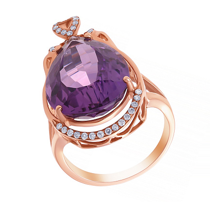 Кольцо из красного золота с бриллиантами, аметистом