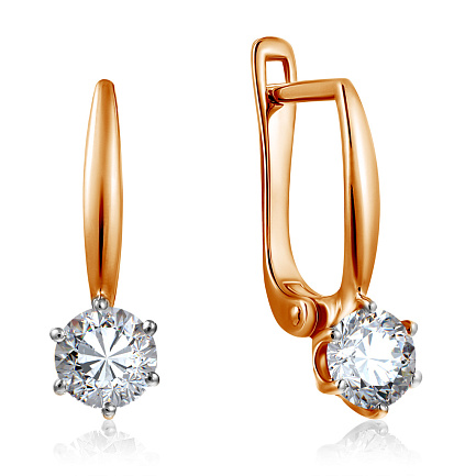 Серьги с английским замком из красного золота с фианитом