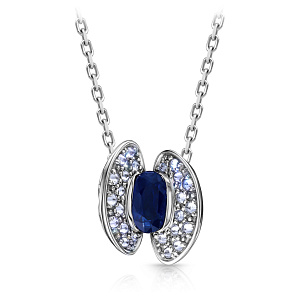 Колье из белого золота с бриллиантами, сапфиром, плетение якорное