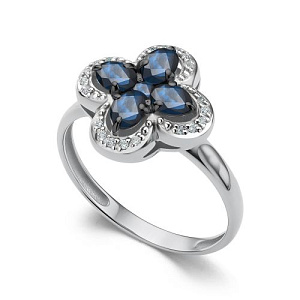 Кольцо из белого золота с бриллиантами, сапфиром