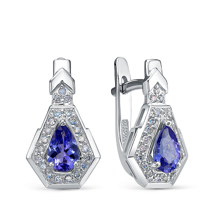 Серьги из белого золота с бриллиантами, танзанитами