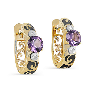 Серьги с английским замком из желтого золота с бриллиантом