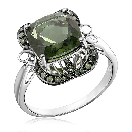 Кольцо из белого золота с молдавитом