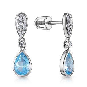 Пусеты из белого золота с бриллиантами, топазом