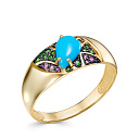 Кольцо из желтого золота с бирюзой, родолитом