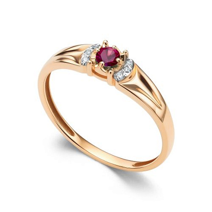 Кольцо из красного золота с бриллиантами, рубином