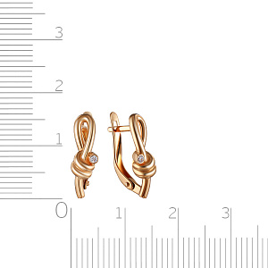 Серьги с английским замком из красного золота с фианитом