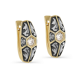 Серьги с английским замком из желтого золота с бриллиантом