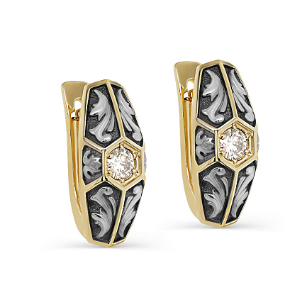 Серьги с английским замком из желтого золота с бриллиантами