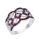 Кольцо из белого золота с бриллиантами, рубинами