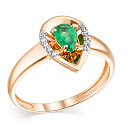 Кольцо из красного золота с бриллиантами, изумрудом