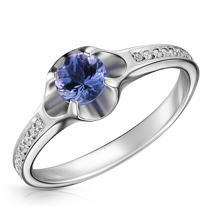 Кольцо из белого золота с танзанитом, бриллиантами