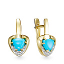 Серьги из желтого золота с бриллиантами, бирюзой