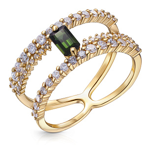 Кольцо из желтого золота с турмалином и бриллиантами