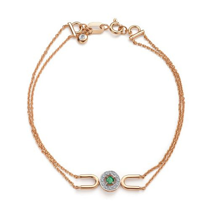 Браслет из красного золота с бриллиантами, изумрудом