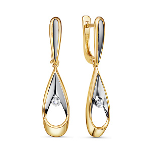 Серьги с английским замком из желтого золота с бриллиантами