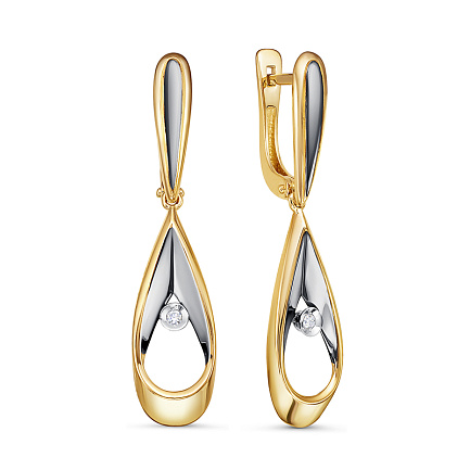 Серьги с английским замком из желтого золота с бриллиантами