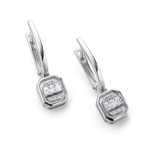 Серьги с английским замком из белого золота с бриллиантом