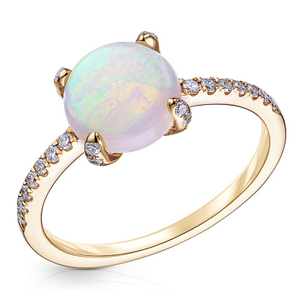 Кольцо из желтого золота с бриллиантами, опалом