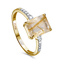 Кольцо из желтого золота с бриллиантами, кварцем