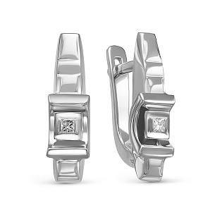 Серьги с английским замком из белого золота с бриллиантом