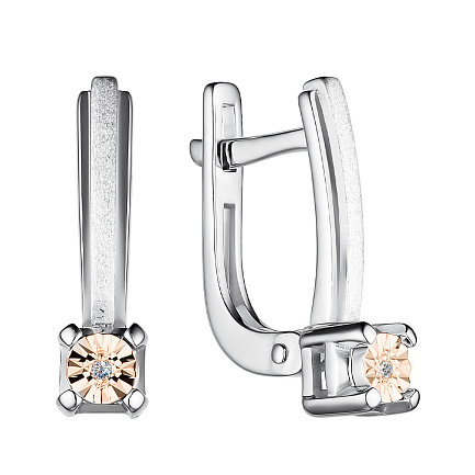 Серьги с английским замком из серебра с бриллиантами