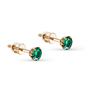 Серьги с английским замком из красного золота с изумрудами