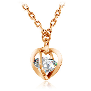 Колье из красного золота с фианитом, плетение якорное