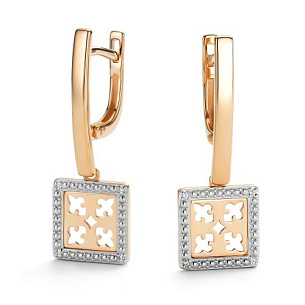 Серьги с английским замком из красного золота с бриллиантом