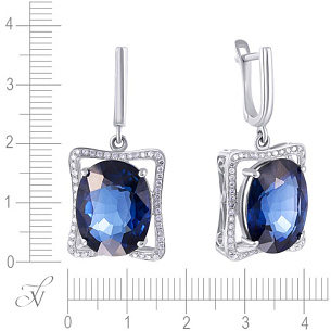 Серьги с английским замком из белого золота с бриллиантами и сапфирами