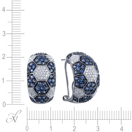 Серьги из белого золота с бриллиантами, сапфирами